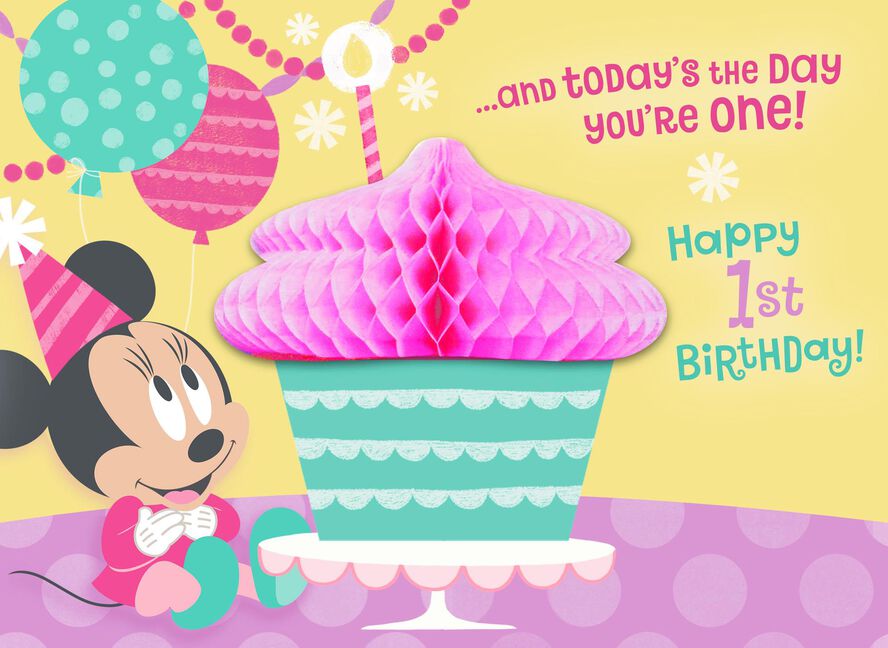 disney minnie mouse honeycomb pop up 1st birthday card greeting