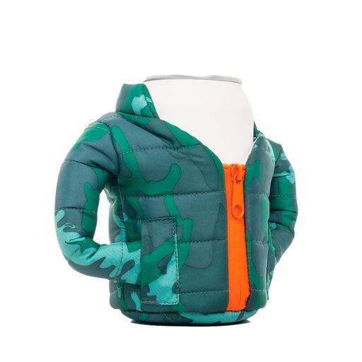 Puffin Green Camo Puffy Jacket Can and Bottle Cooler, 