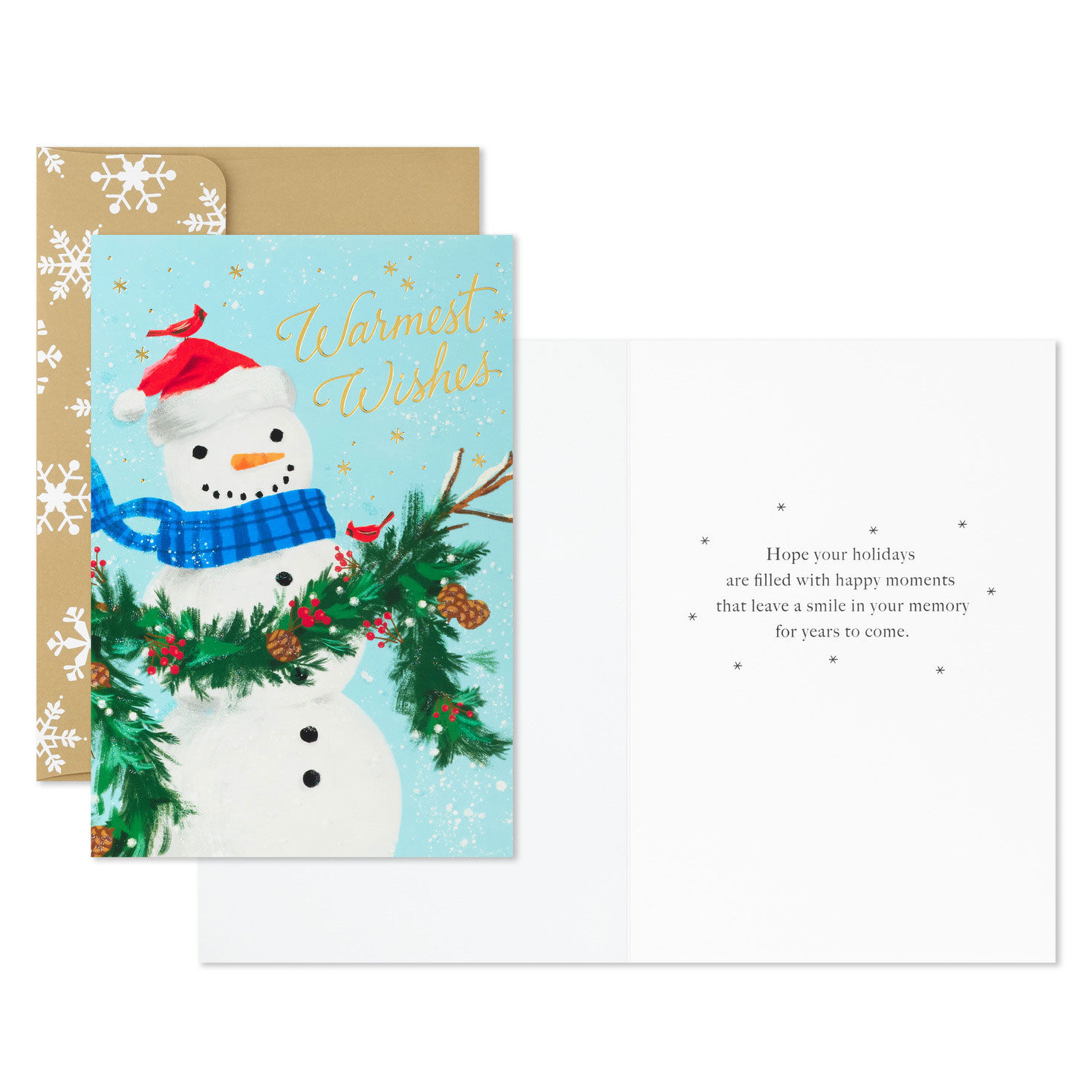 Smiling Snowman on Blue Boxed Christmas Cards Card Front with Sentiment image number 3