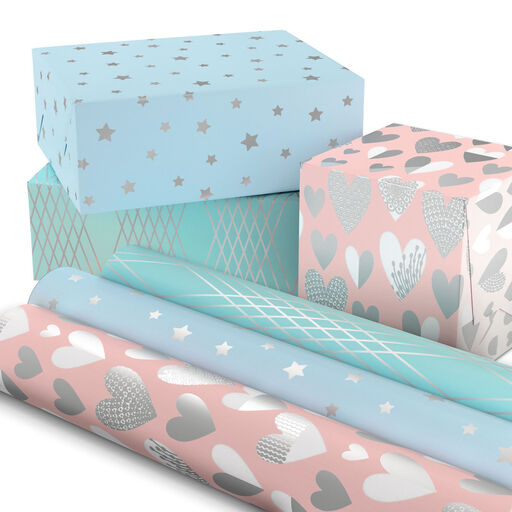 Silver and Pastels 3-Pack Wrapping Paper, 105 sq. ft. total, 
