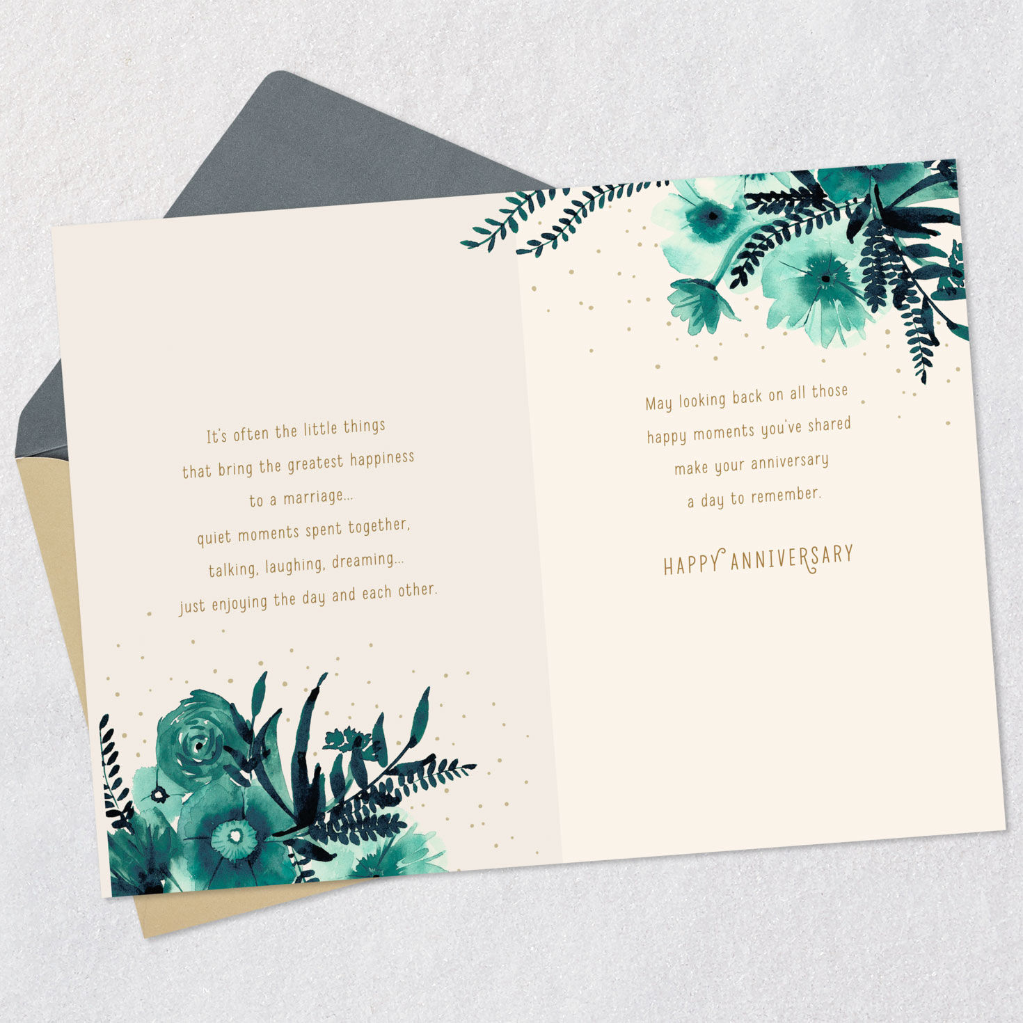 Green Flowers with Gold Leaves Anniversary Card  image number 4