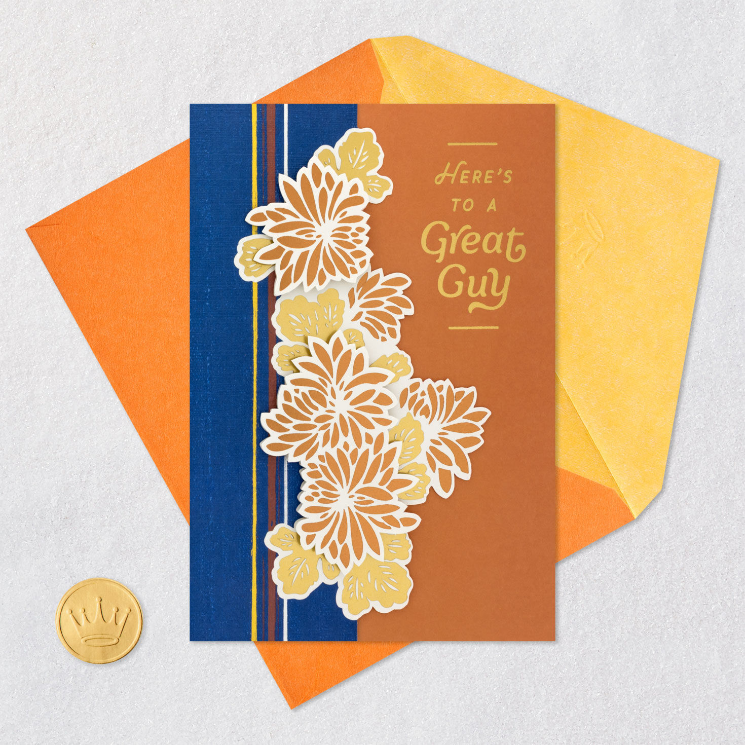 Navy and Orange Floral Birthday Card for Man Envelope Back with Seal image number 7