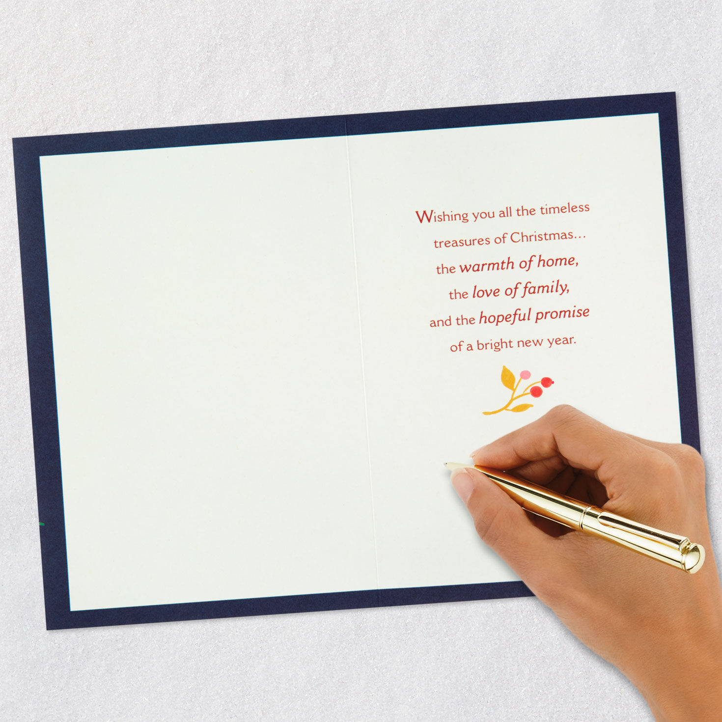 Evergreen and Berries on Blue Christmas Card Signing card image number 6