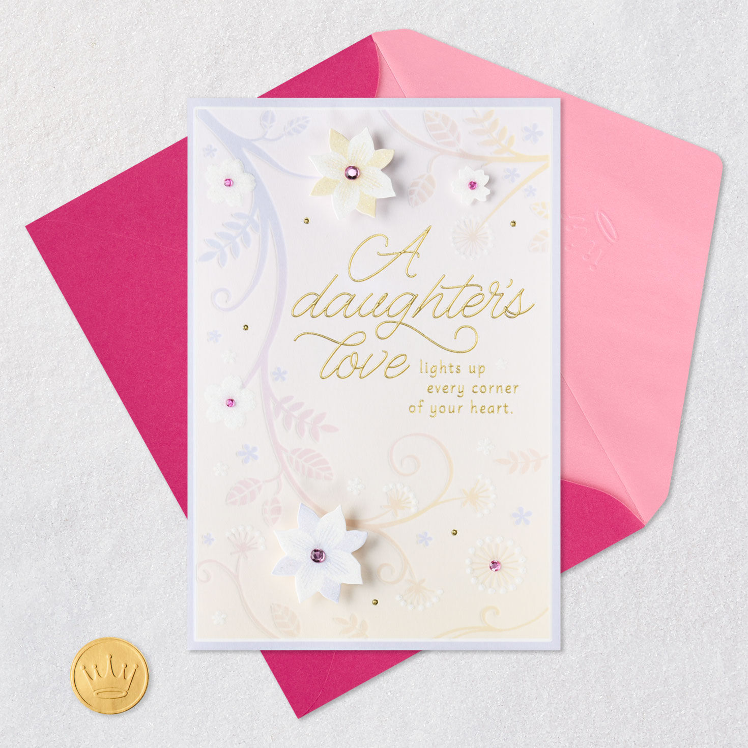 Floral Vines Daughter Birthday Card From Both Card Front with Envelope and Gold Seal image number 5