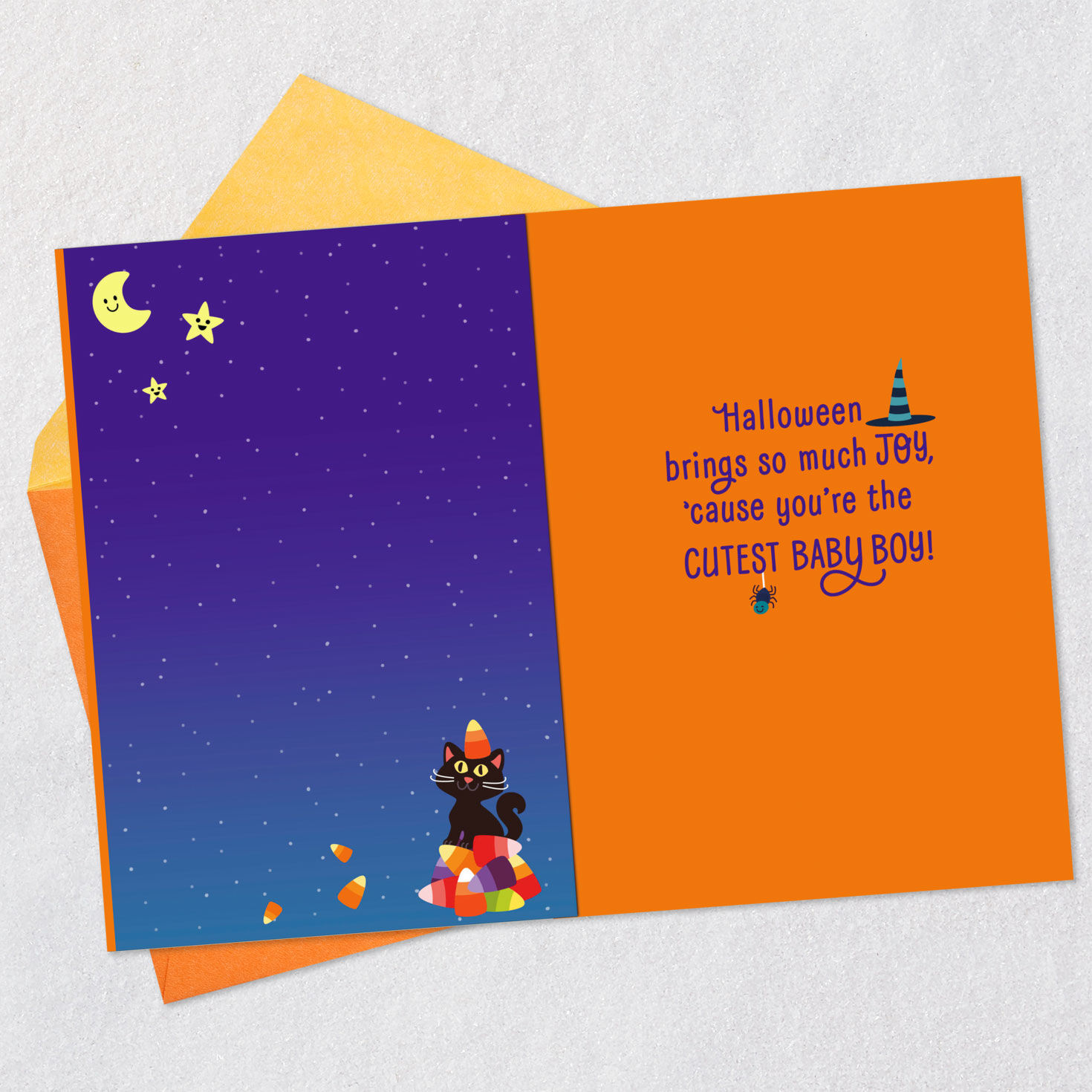 Starry Sky Baby Boy First Halloween Card Open card with envelope image number 3
