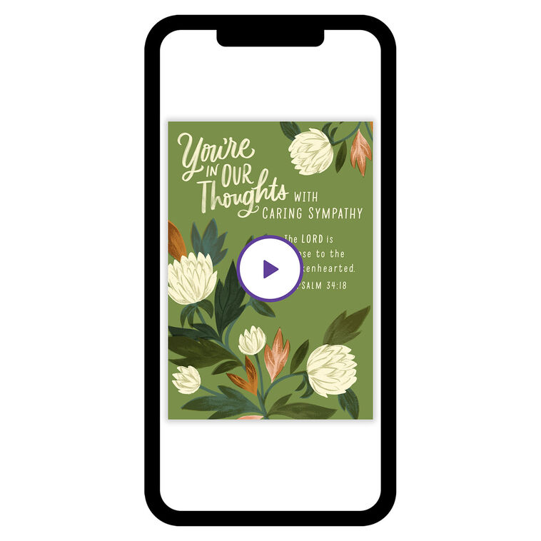 White Flowers on Green Personalized Sympathy Card phone with card front image number 1