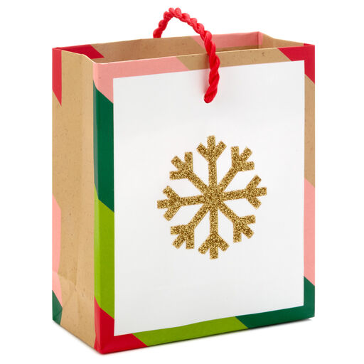 4.6" Gold Snowflake on White Christmas Gift Card Holder Mini Bag, Mod & Merry