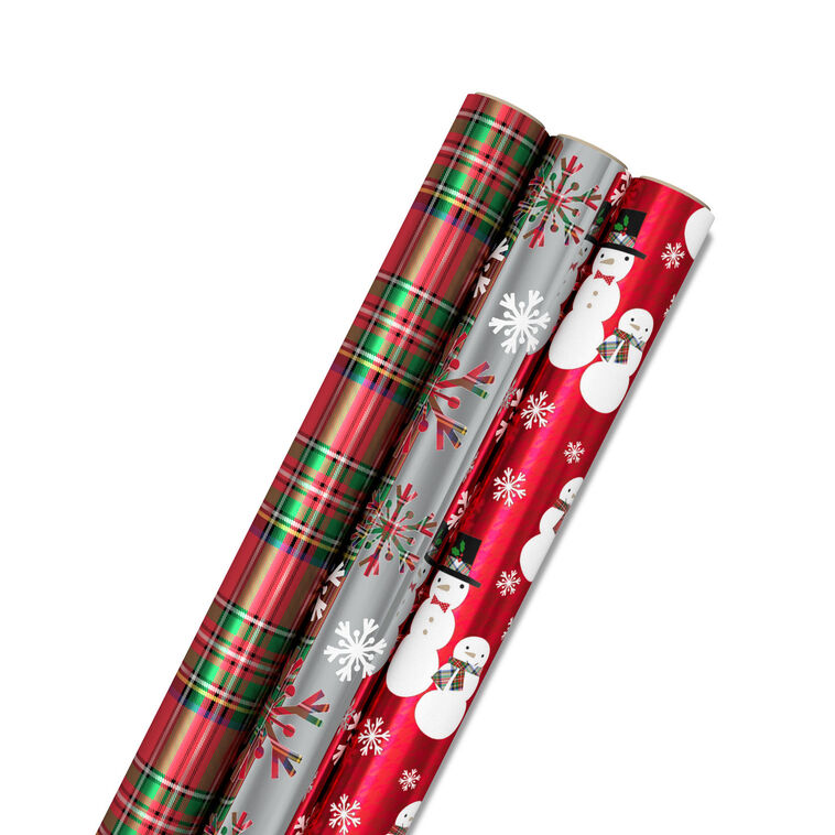 Snow Merry 3-Pack Foil Christmas Wrapping Paper Assortment, 60 sq. ft.