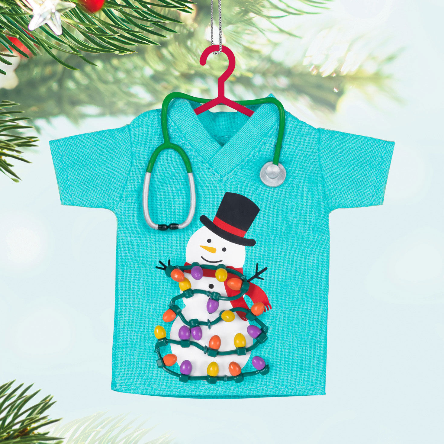 Medical Scrubs With Snowman Keepsake Ornament Hanging on tree image number 2