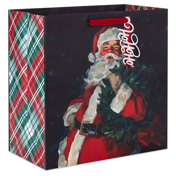 15" Santa Portrait on Black Extra-Deep Christmas Gift Bag