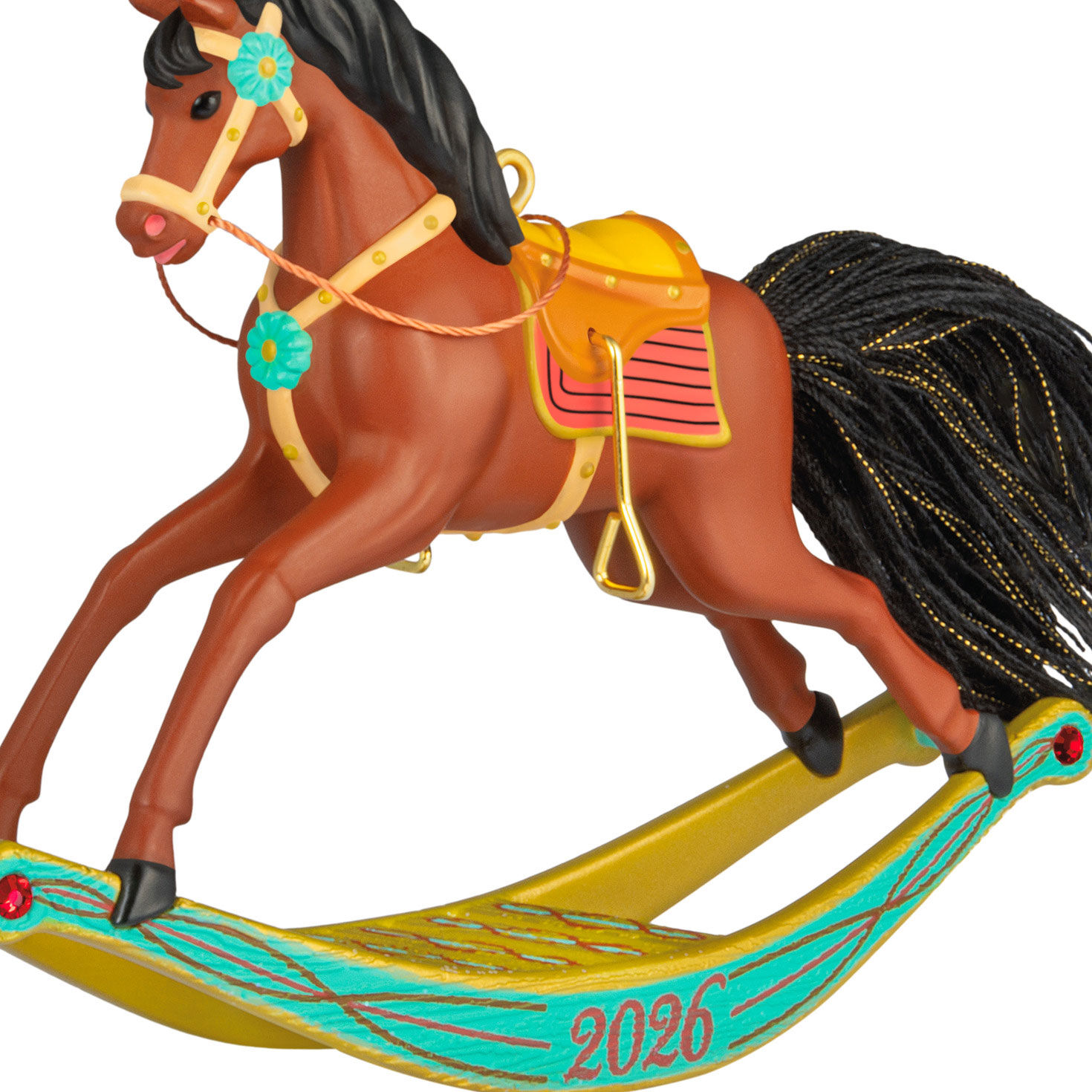 Brown Horse on Green Rocker Keepsake Ornament closeup view image number 5