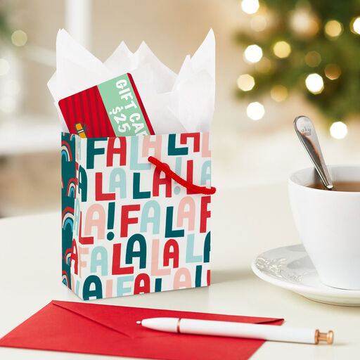4.6" Colorful Fa La La Christmas Gift Card Holder Mini Bag, 