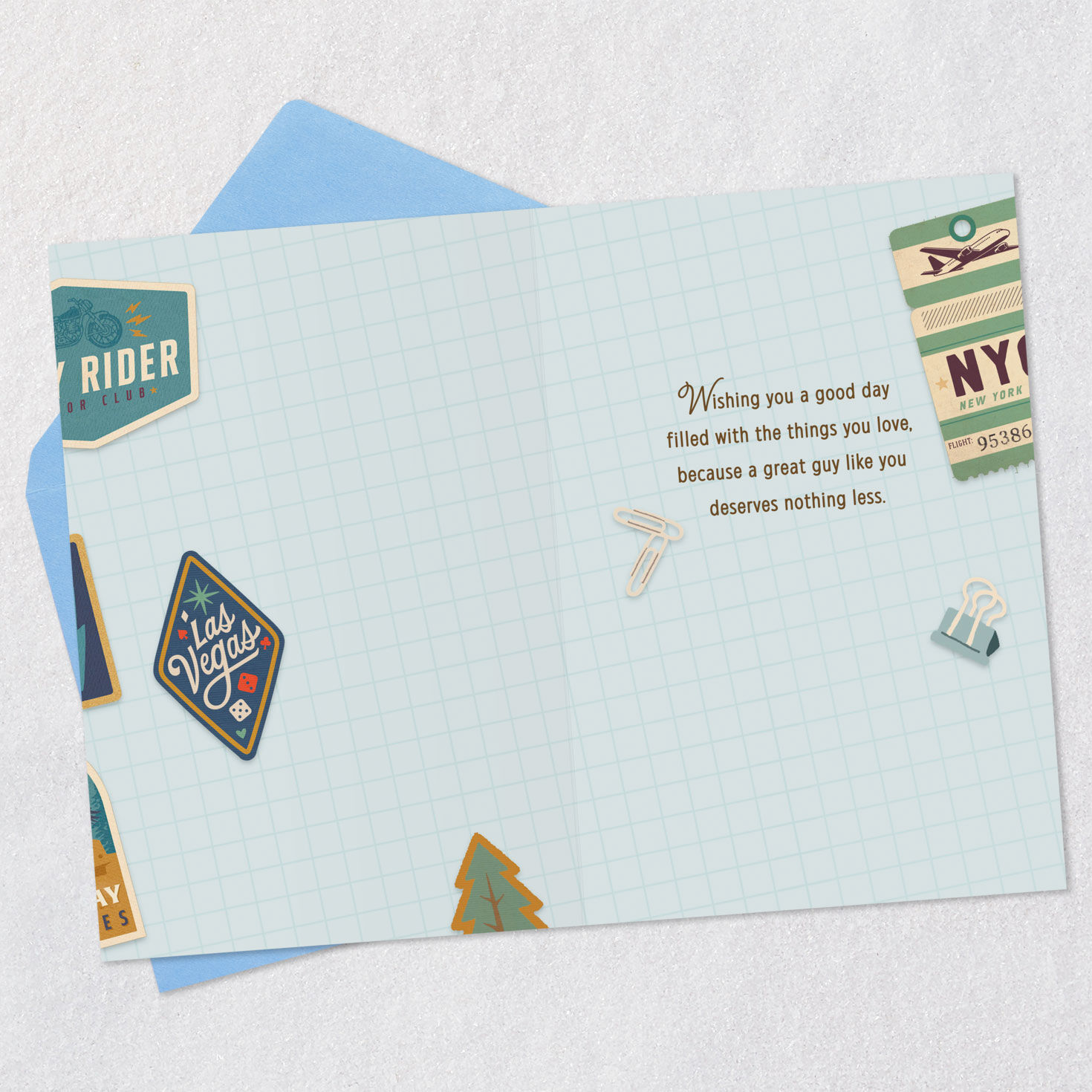 Colorful Travel Badges Father's Day Card Open card with envelope image number 3