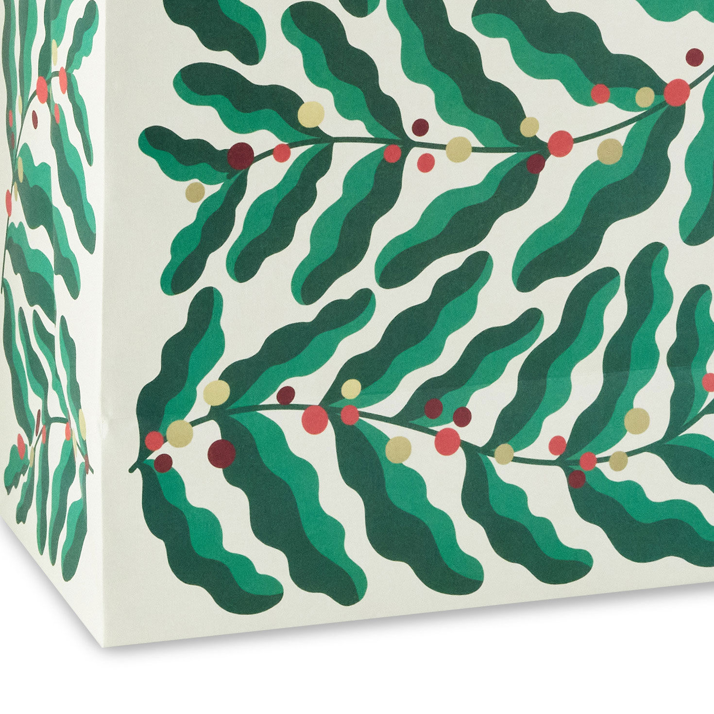Modern Green Holly Leaves Large Holiday Gift Bag Base/Side Detail image number 5