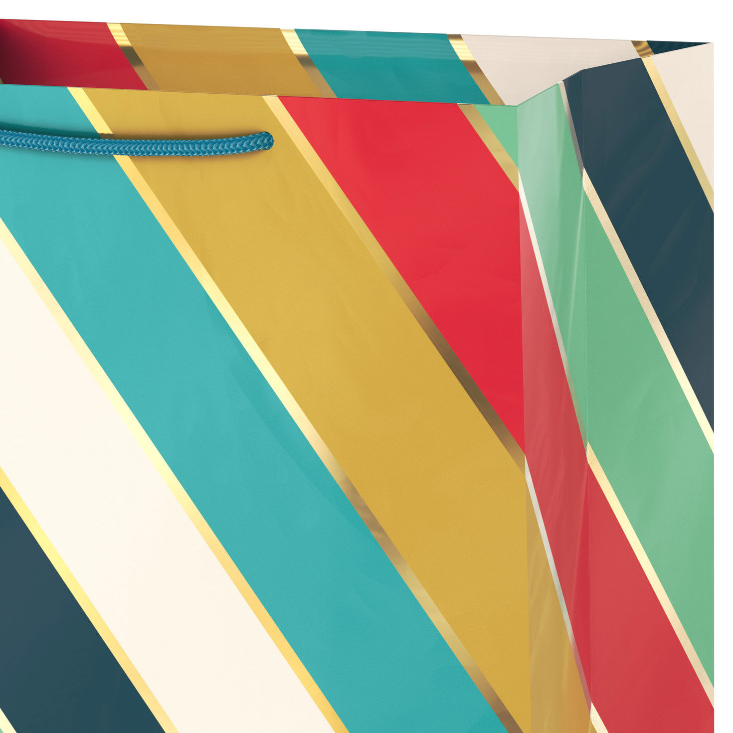 Stylish Stripes With Gold Trim Large Gift Bag Handle Detail image number 4