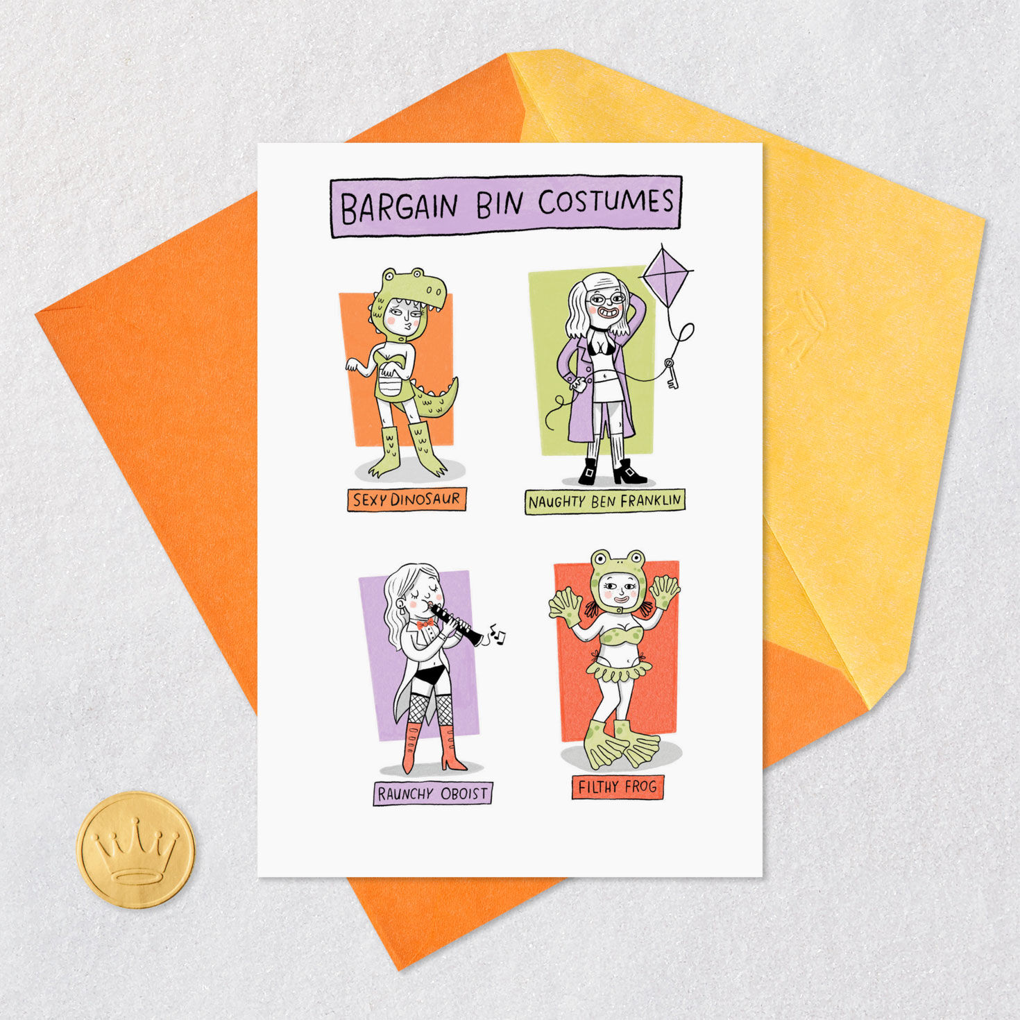 Sexy Costumes Funny Shoebox Halloween Card Card Front with Envelope and Gold Seal image number 5