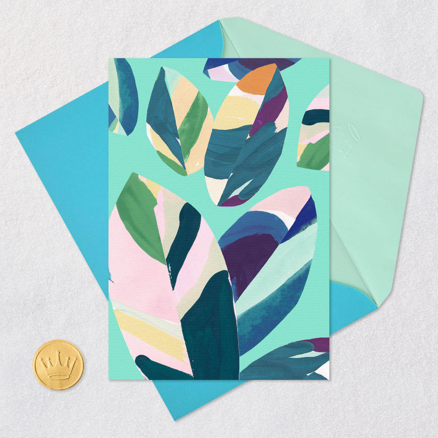 Colorful Watercolor Leaves Blank Card Card Front with Envelope and Gold Seal image number 4