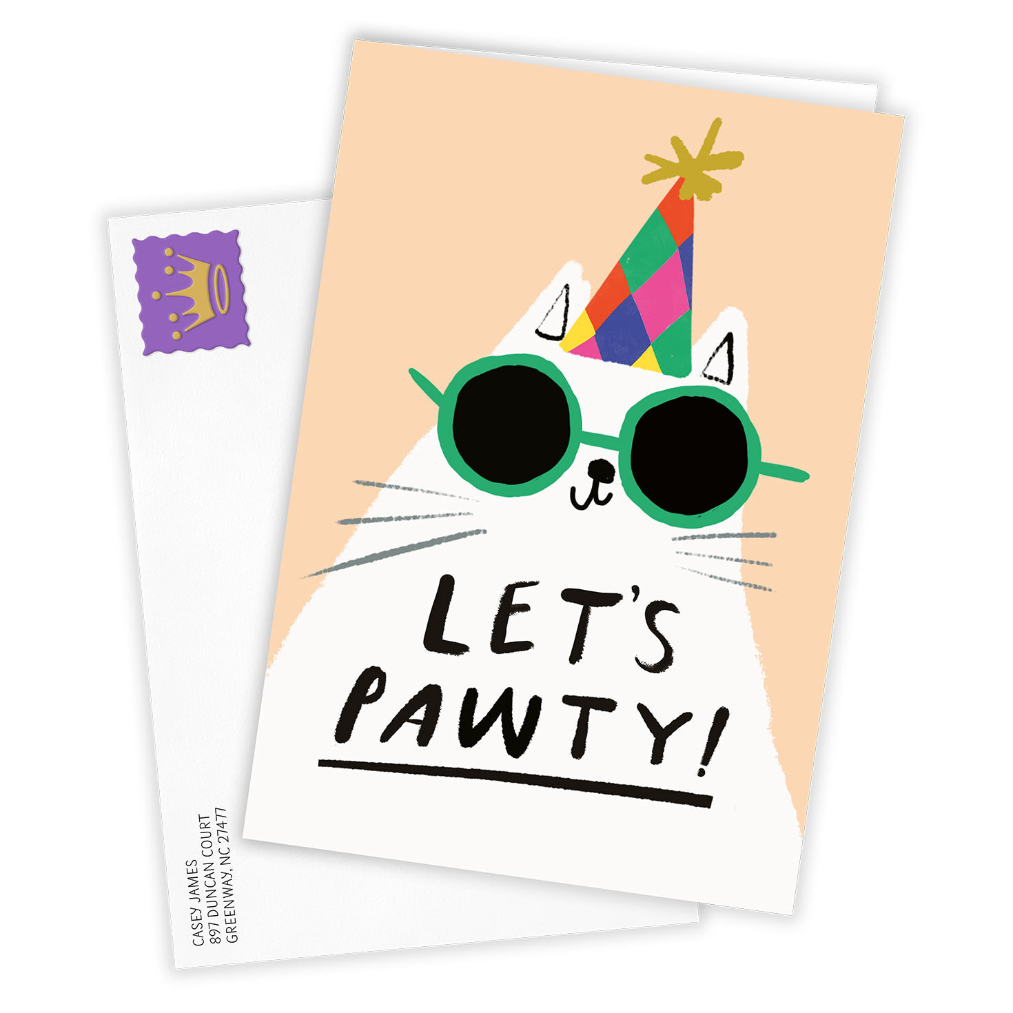 Cat in Hat, Sunglasses Personalized Birthday Card Card Front with Envelope image number 2