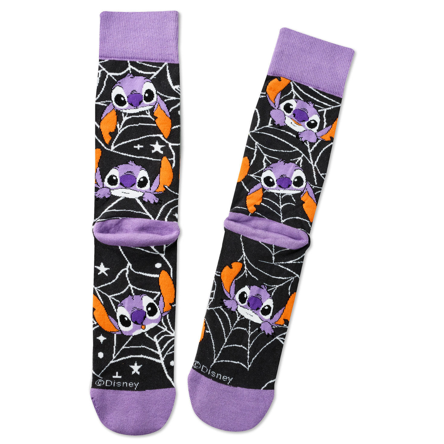 Disney Stitch Purple Black Spider Web Halloween Socks back image number 2