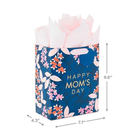 9.6" Floral on Navy Medium Mother's Day Gift Bag With Tissue, , large image number 3