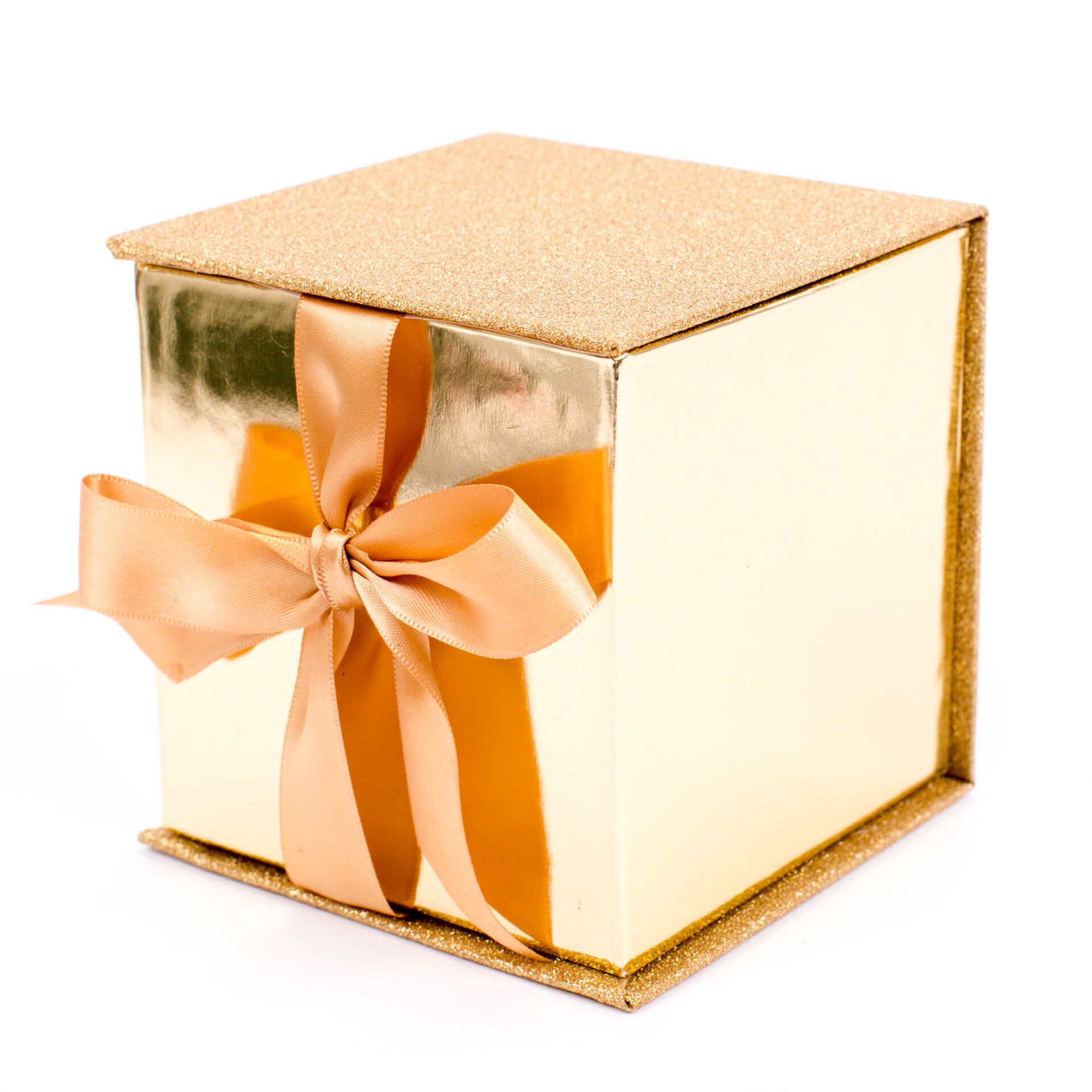 Gold Glitter 4x4 Small Gift Box With Shredded Paper Filler - Gift Boxes