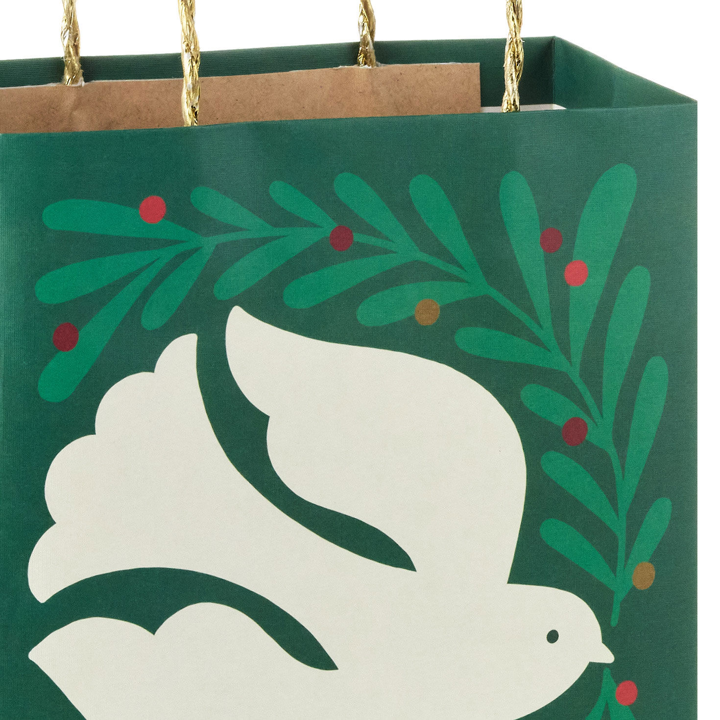 Peace Dove on Green Christmas Gift Bag Handle Detail image number 4