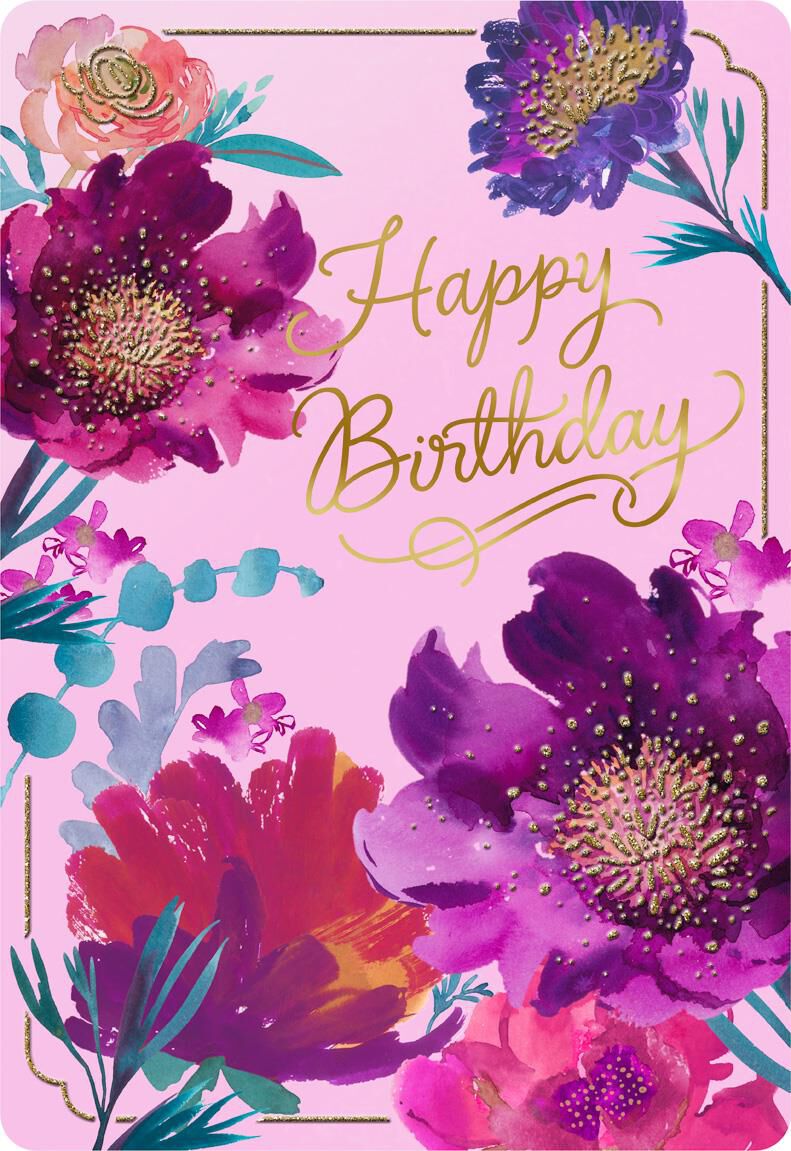 Purple Flowers Jumbo Birthday Card, 16.25