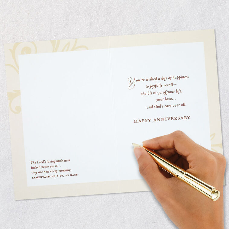 Painted Cream and Pink Flowers Anniversary Card  image number 7