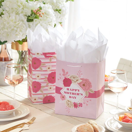 11.5" Assorted Pink and Pretty 3-Pack Large Mother's Day Gift Bags, 