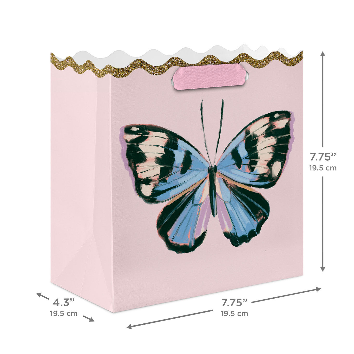 Blue Butterfly on Pink Medium Gift Bag measurement image number 3