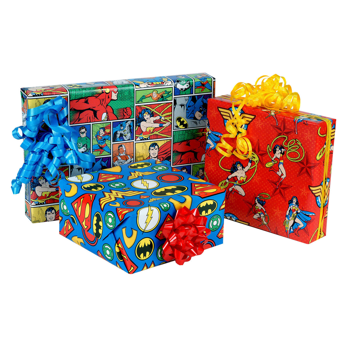 DC Logos, Comic Panels and Action Poses Gift Wrap in use image number 2