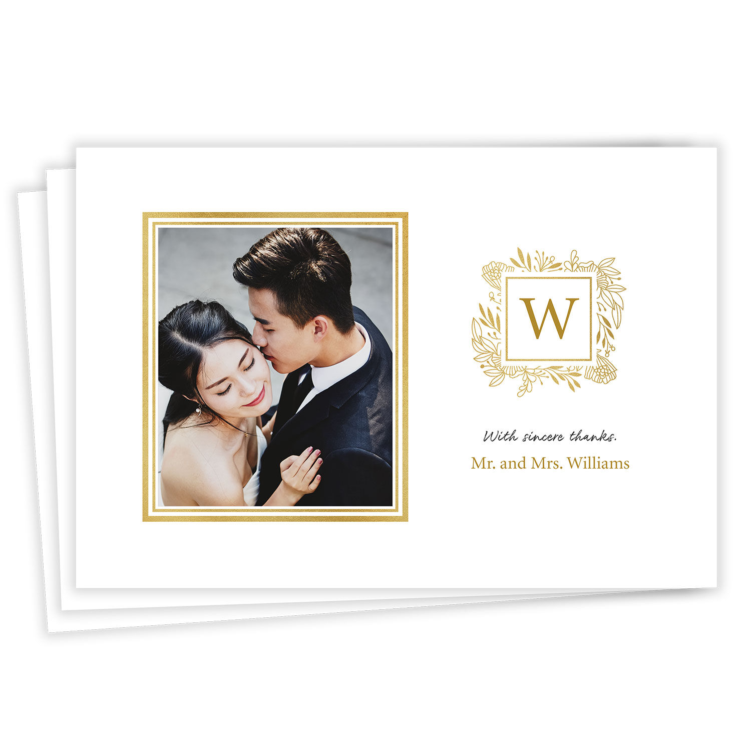 Golden Monogram Flat Wedding Thank You Photo Card