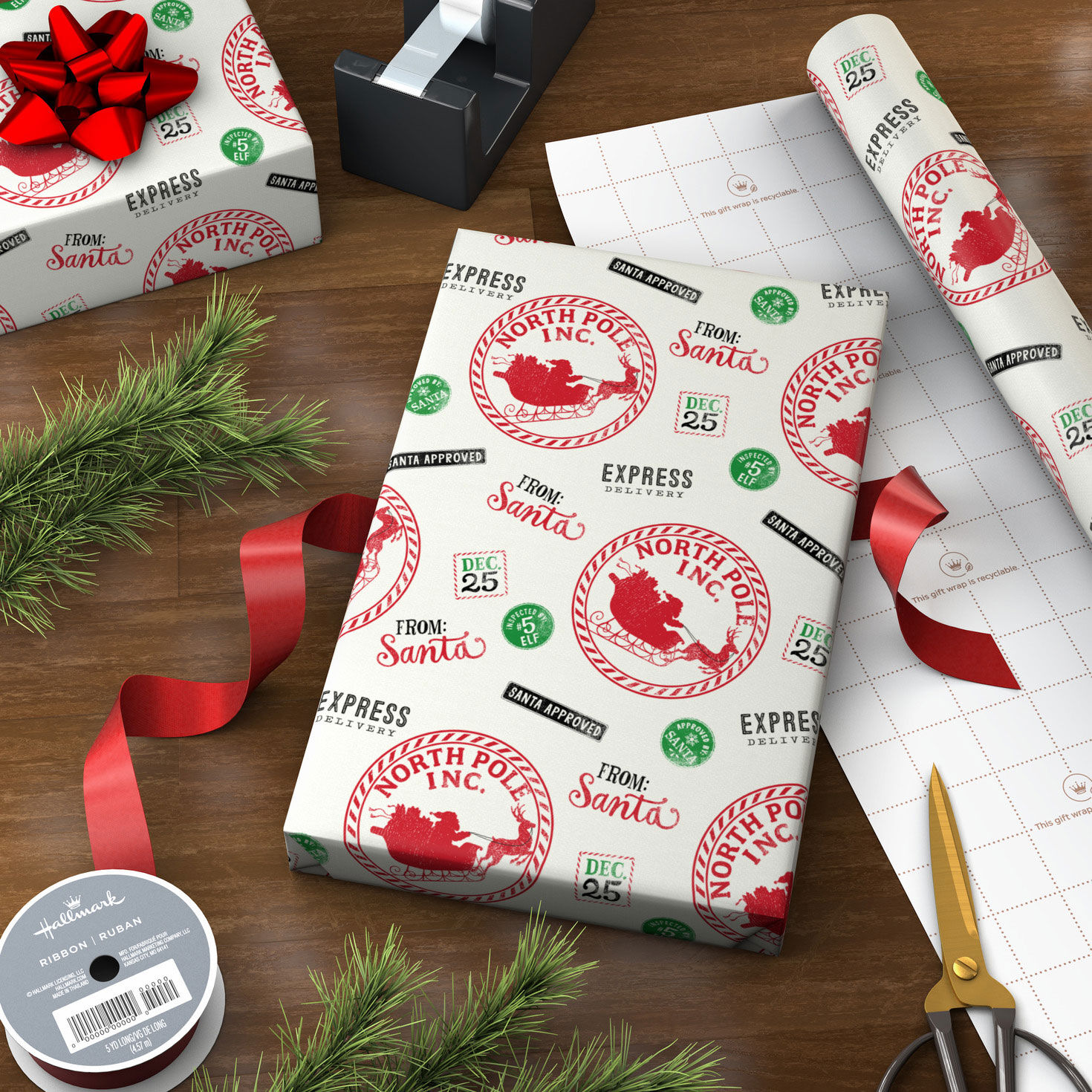 From Santa Stamps Jumbo Christmas Wrapping Paper Roll  image number 3
