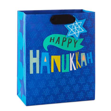 9" Happy Hanukkah Gift Bag With Gift Tag, , large