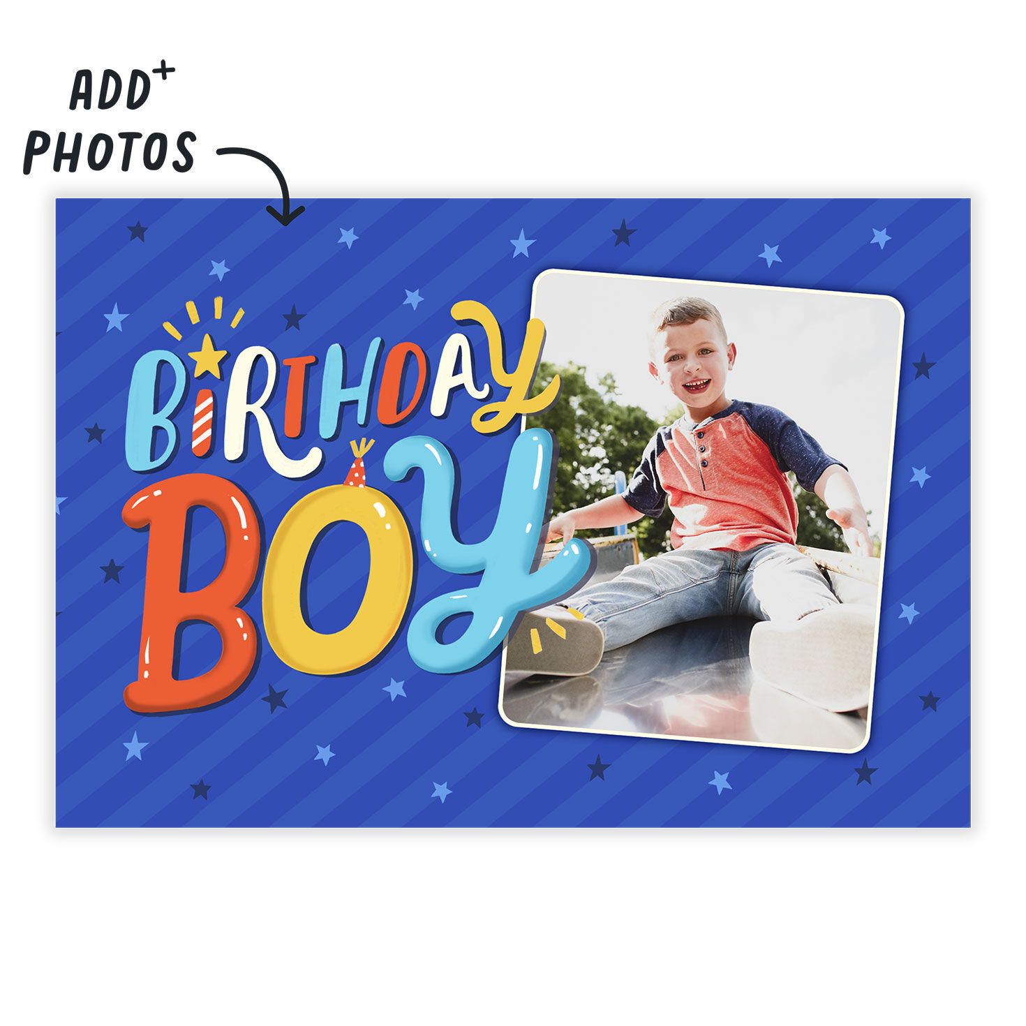 Blue Birthday Boy Personalized Card Card Front indicating personalization image number 2