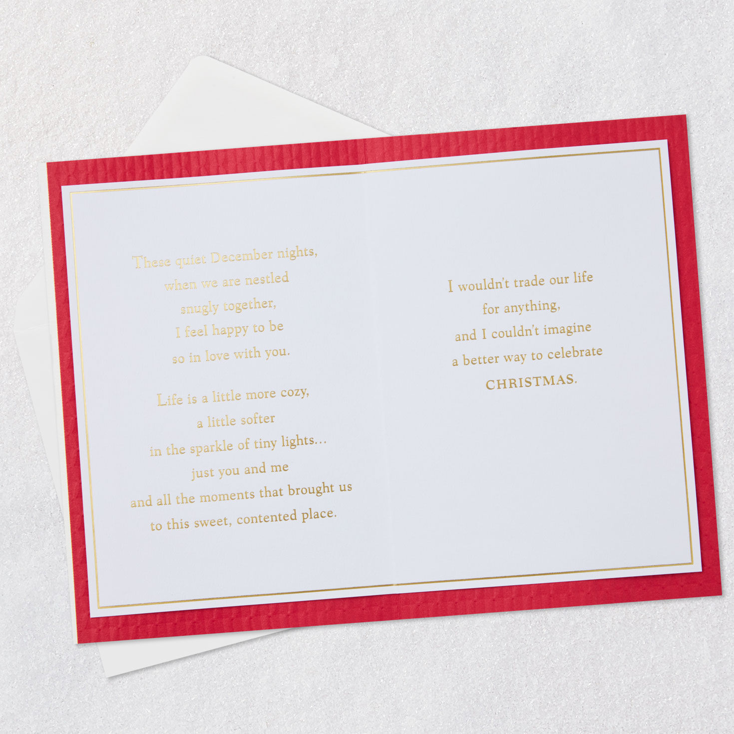 Red Poinsettia Romantic Christmas Card for Wife Open card with envelope image number 4