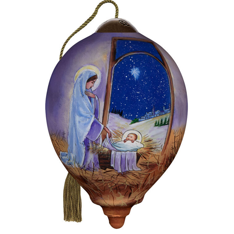Ne'Qwa Art O Night Divine Mary and Baby Jesus Glass Christmas Ornament