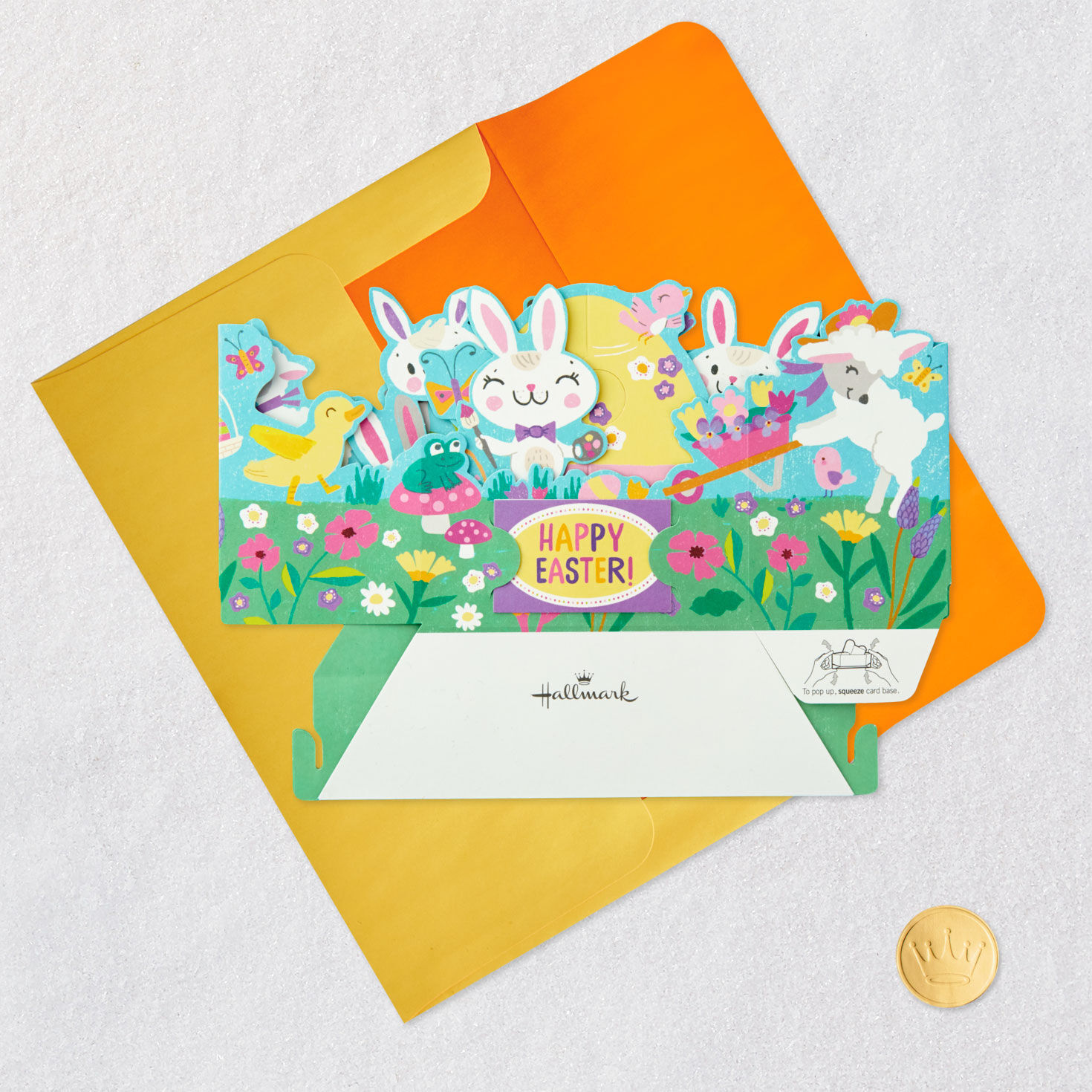Woodland Animals Pop-Up Easter Card for Kids Card Front with Envelope and Gold Seal image number 5