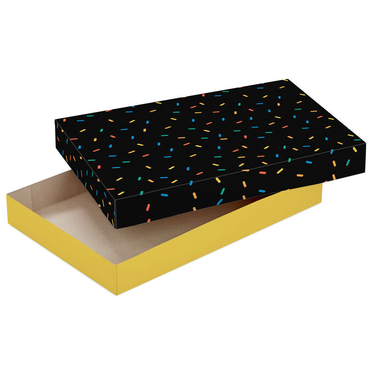 Celebrate friends and family members' birthdays with this 3-pack of small gift boxes in coordinating festive designs. 2-piece gift boxes come with coordinating yellow bases.  image number 4