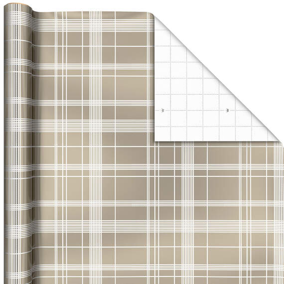 White and Pewter Plaid Metallic Wrapping Paper, 22.5 sq. ft.