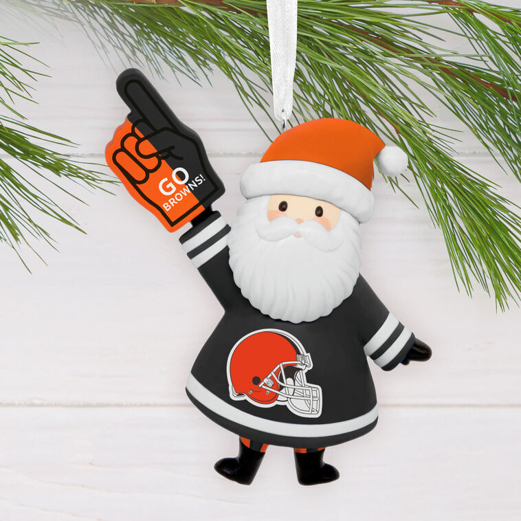 Cleveland Browns Santa Fan Christmas Ornament hanging on tree image number 2