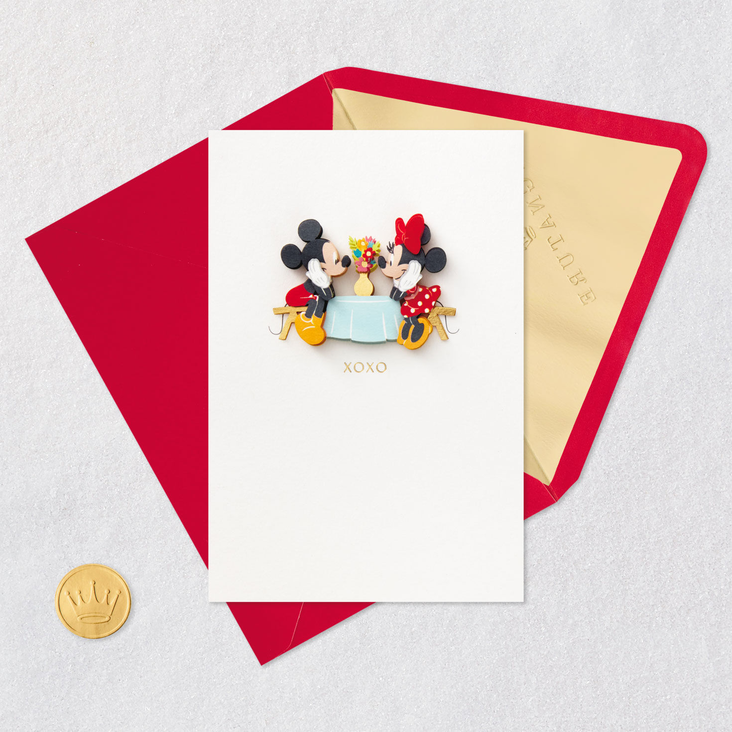 Mickey and Minnie at Dinner Blank Love Card Card Front with Envelope and Gold Seal image number 4