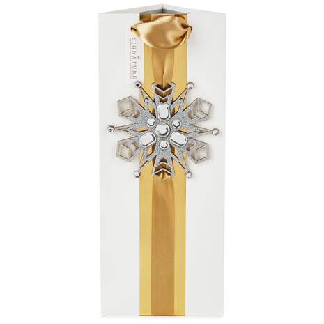 White and Gold Snowflake Wine Gift Bag, 12.8", , large
