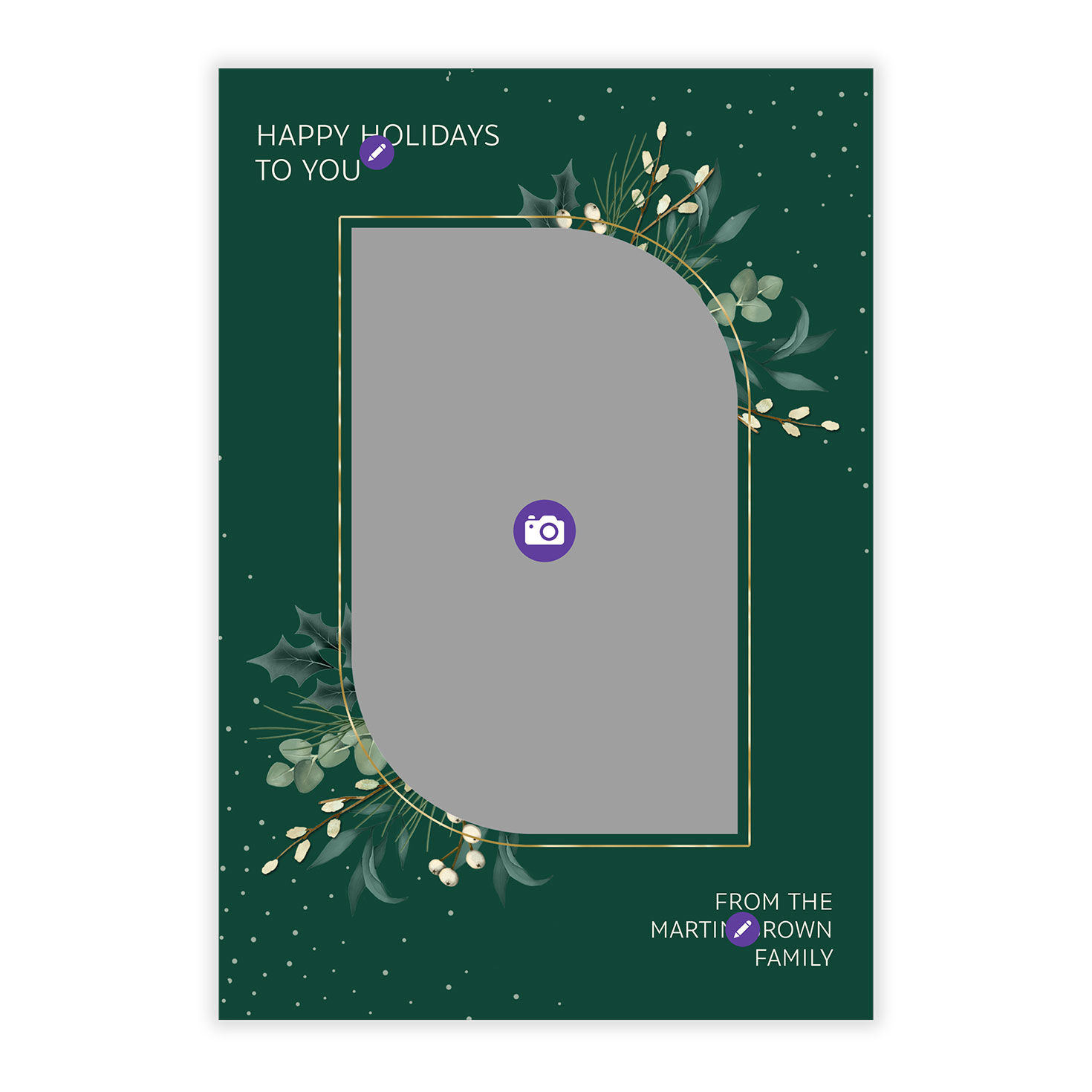 Botanical Sprigs Personalized Holiday Photo Card Card Front indicating personalization image number 5