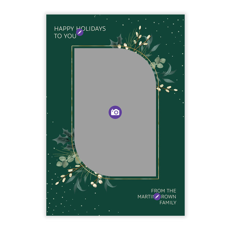 Botanical Sprigs Personalized Holiday Photo Card Card Front indicating personalization image number 5