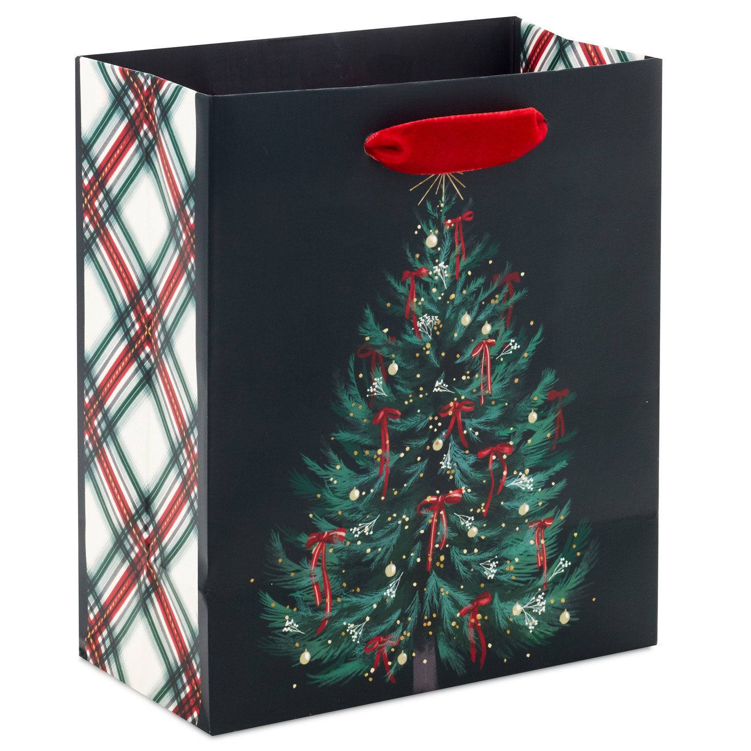 Illustrated Christmas Tree on Black Small Gift Bag back image number 6