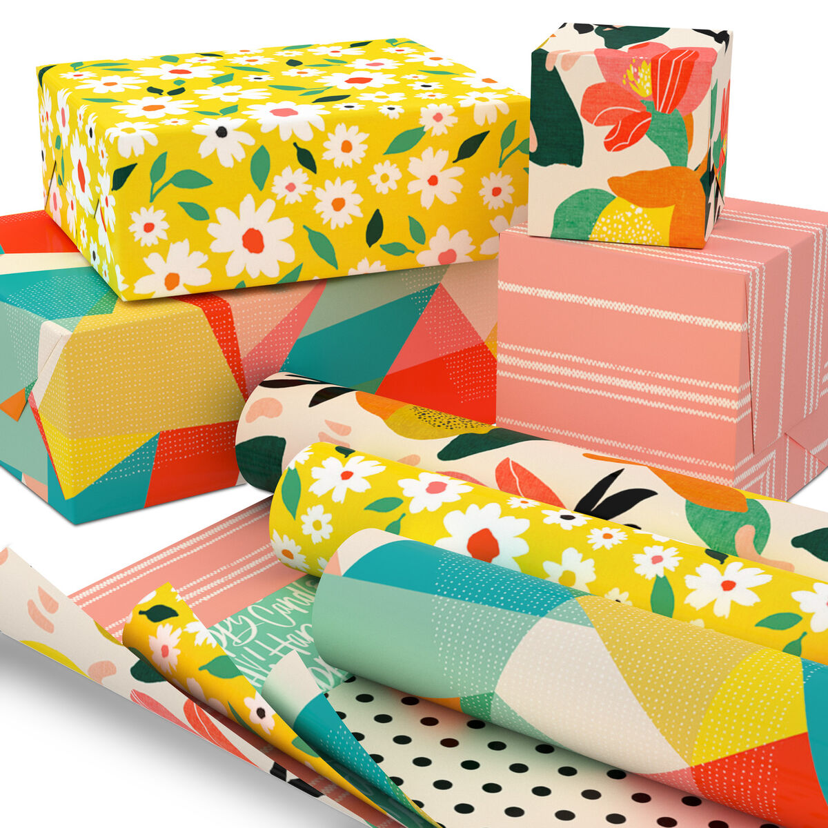 Springtime Flair 3Pack Reversible Wrapping Paper, 75 sq. ft. Wrapping Paper Sets Hallmark