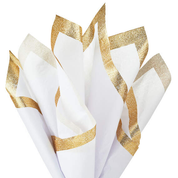 White Tissue Paper With Gold Glitter Edges, 4 Sheets, White Glitter Edges, large image number 2