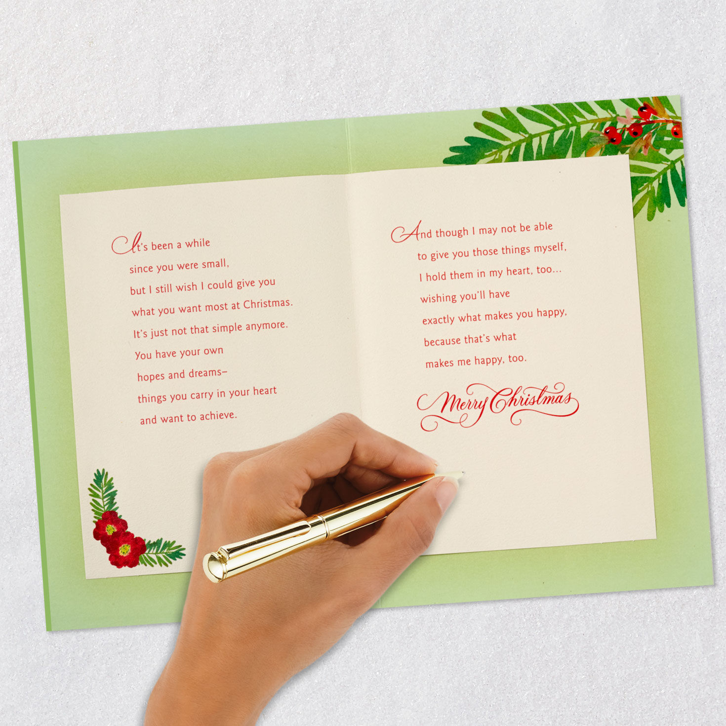 Elegant Red Floral Ornament Daughter Christmas Card Signing card image number 8