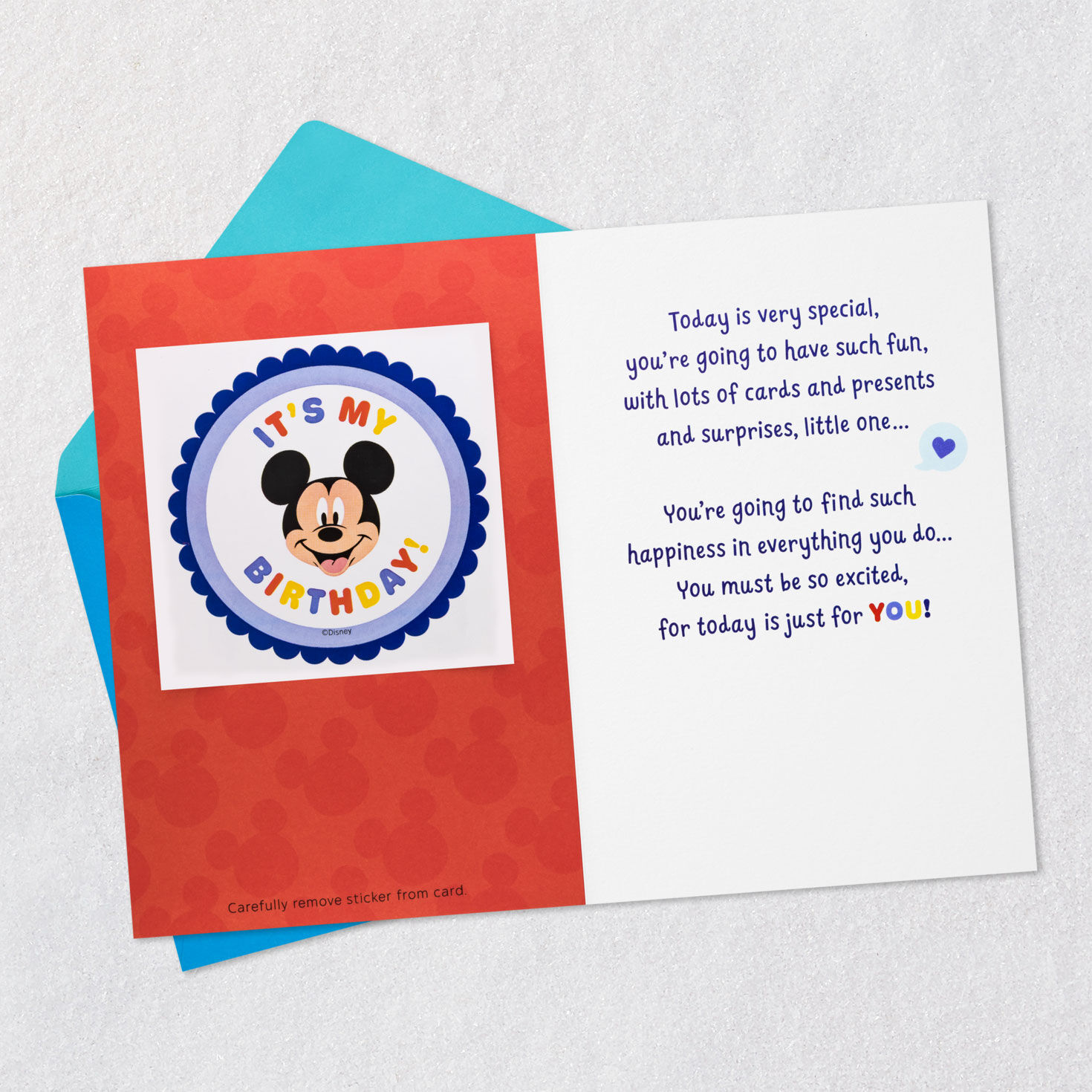 Disney Mickey Mouse Kids Birthday Card With Sticker Open card with envelope image number 4